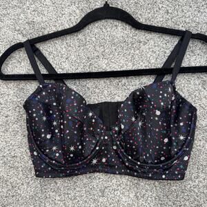 Victoria's Secret Very Sexy Bra Womens 34DD Black Star Print Bustier Crop Top